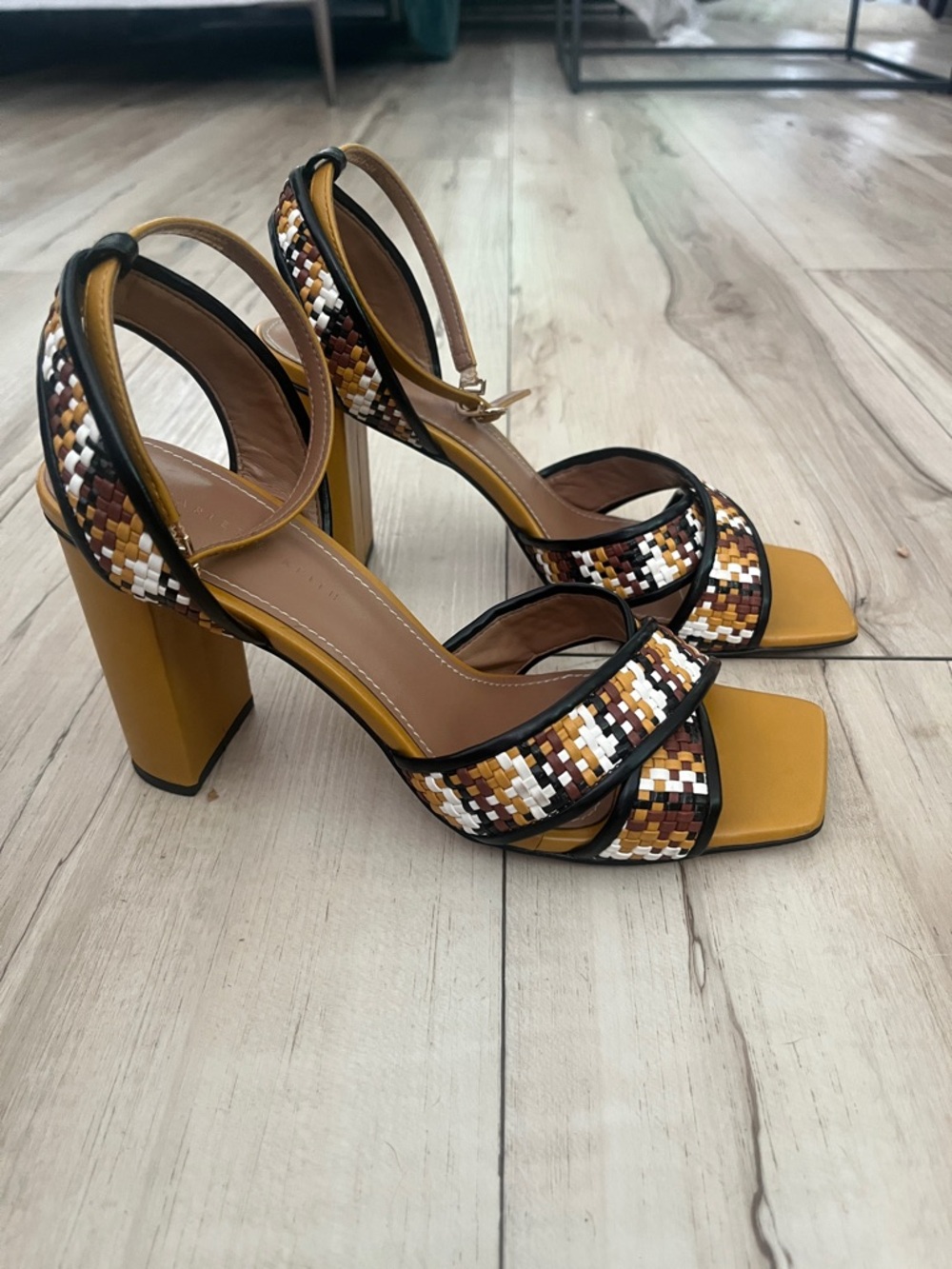 Charles & Keith tan Woven Block Heel Sandals boho event wedding resort wear